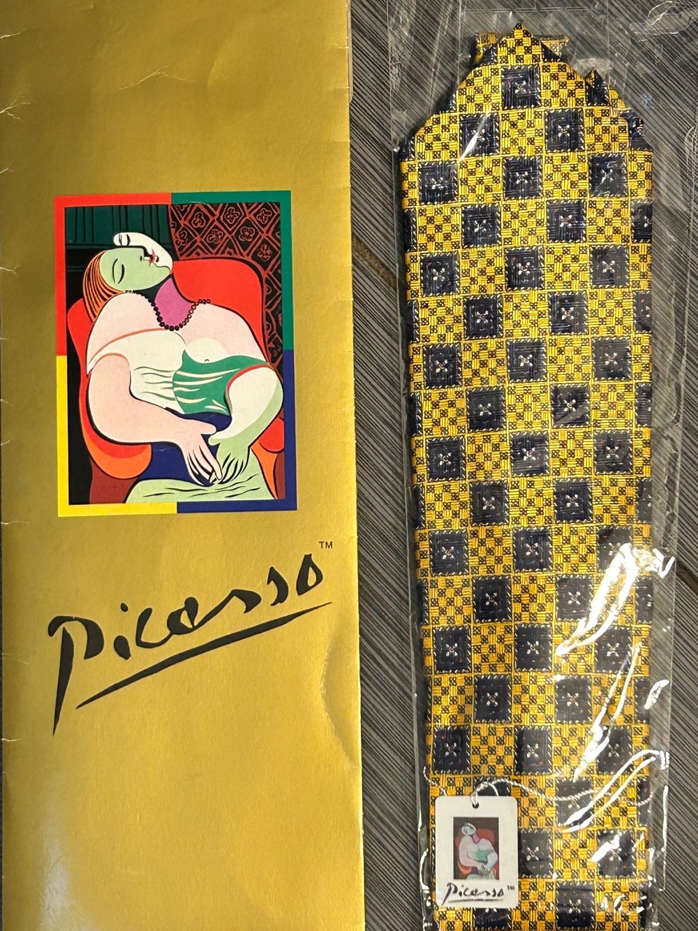 Picasso Collection Gold and Black Geometric Patterned Men’s Tie